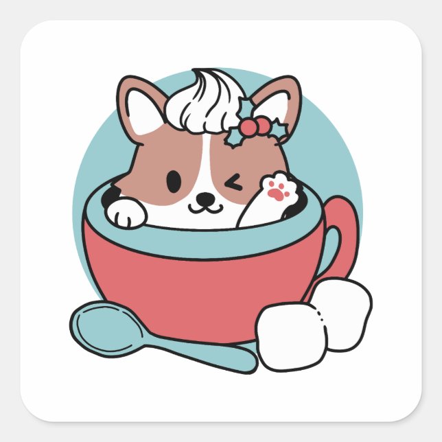 Dog in Festive Mug for Holiday Vibes - Winter Coco Square Sticker (Front)