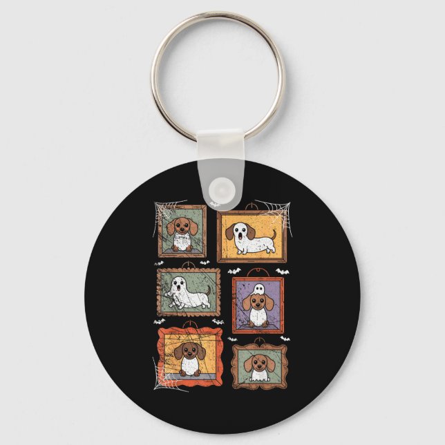 Dog In Ghost Costume Funny Halloween Puppy Lover  Keychain (Front)