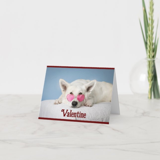 Dog In Heart Shaped Glasses Valentine Card (Front)