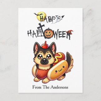 Dog in Hot Dog Costume Kids Funny Halloween Postcard