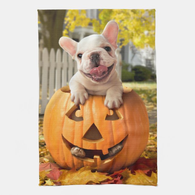 Dog in Jack-o-Lantern Kitchen Towel (Vertical)
