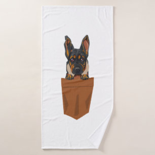 Dog in Pocket Funny Puppy for Dog Lovers Rottweile Bath Towel
