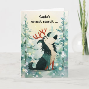 Dog in Reindeer Antlers Funny Christmas Card