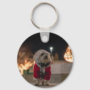 Dog in Santa costume Keychain