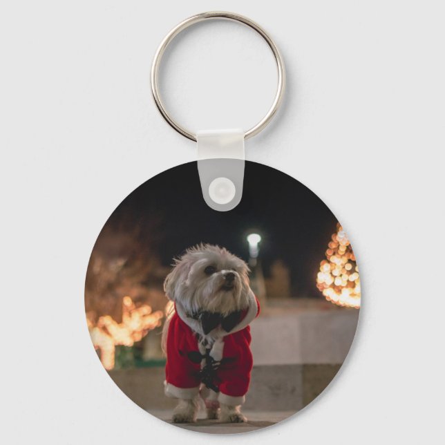 Dog in Santa costume Keychain (Front)