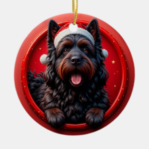 Dog in Santa Hat Surrounded by Festive Christmas Ceramic Ornament