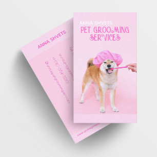 Dog in Shower Cap Pet Grooming Services Business Card