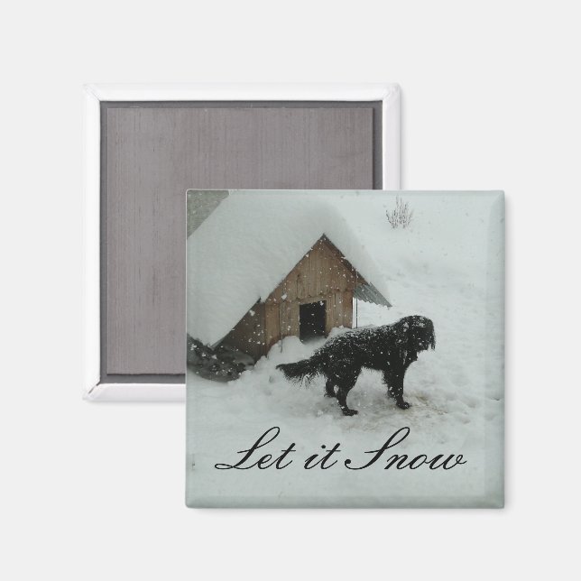 Dog in Snow by Doghouse Magnet (Front/Back)