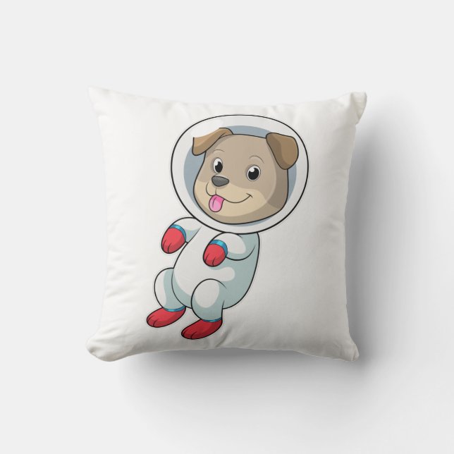 Dog in Space in Suit Throw Pillow (Front)