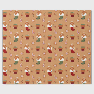 Dog in Stocking Gingerbread Pattern Wrapping Paper