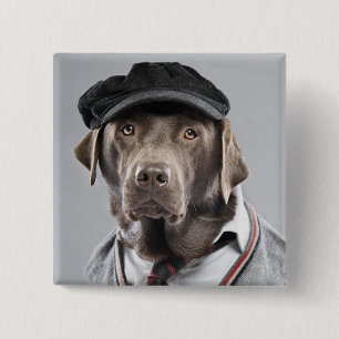 Dog in sweater and cap 2 inch square button