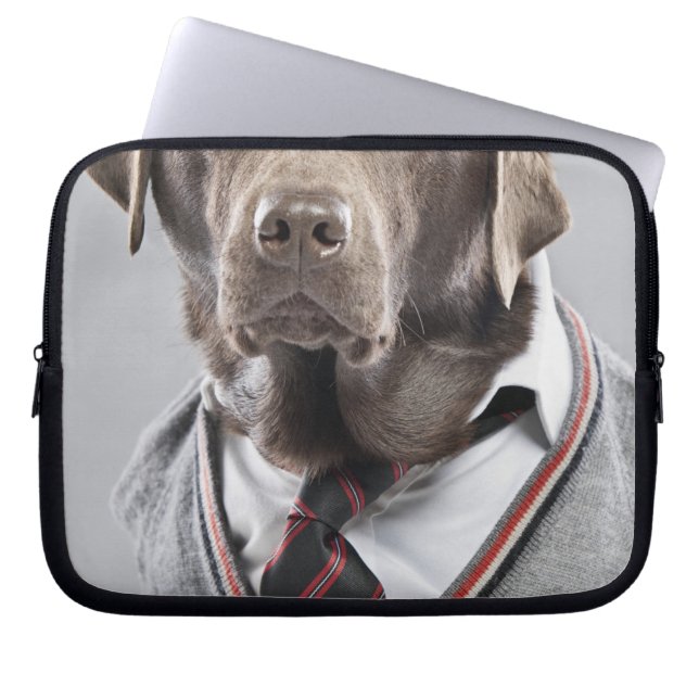 Dog in sweater and cap laptop sleeve (Front)