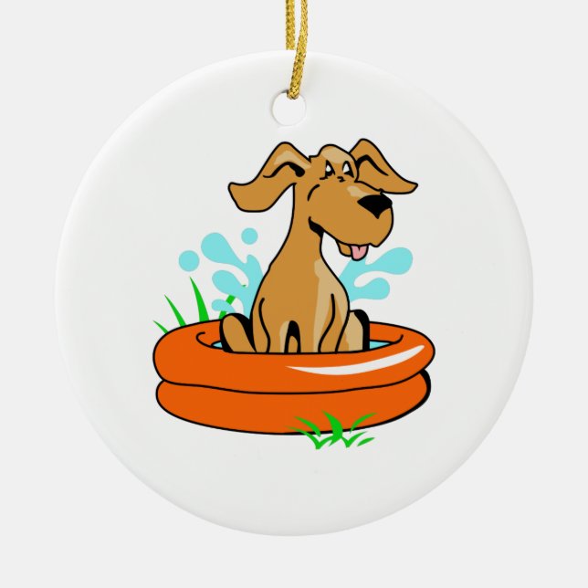 DOG IN SWIMMING POOL CERAMIC ORNAMENT (Front)