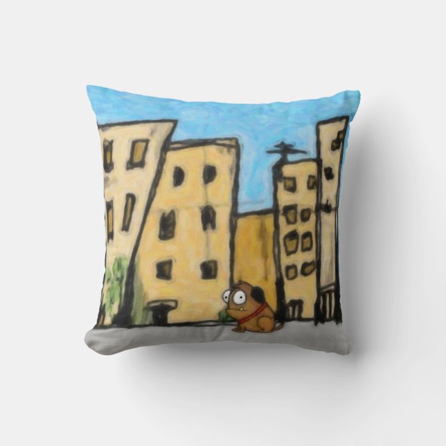 Dog in the City Throw Pillow (Front)