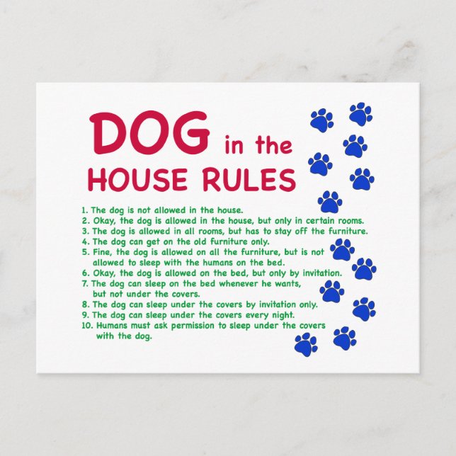 Dog in the house rules - rules to live by postcard (Front)