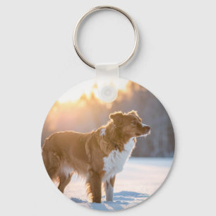 Dog in the Snow Winter Scene Keychain