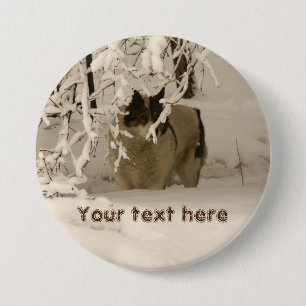 Dog in winter 3 inch round button