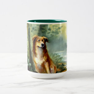 Dog in Woods  Two-Tone Coffee Mug