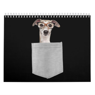 Dog in your pocket greyhound with glasses on calendar