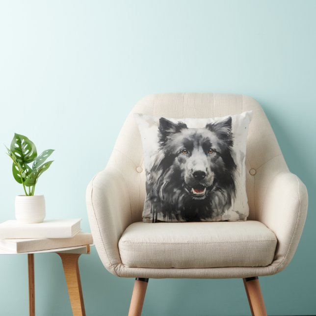 Dog Ink Painting Throw Pillow (Chair)