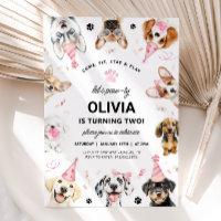 DOG Invitation, Pink Puppy Dog Birthday Invitation