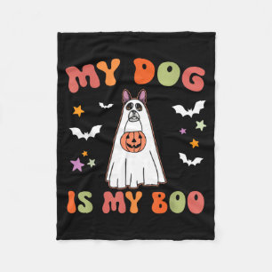 Dog Is Boo Black Boston Terrier Halloween Costume Fleece Blanket