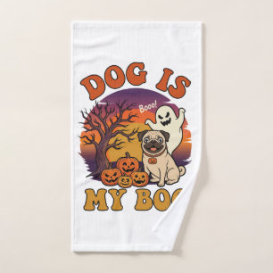 Dog Is Boo Halloween Pug Ghost Pumpkins_1 Hand Towel