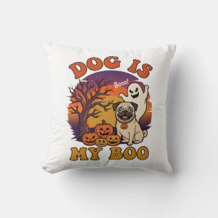 Dog Is Boo Halloween Pug Ghost Pumpkins_1 Throw Pillow
