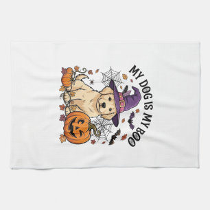 Dog Is Boo Halloween Witch Puppy Pumpkin_1 Kitchen Towel