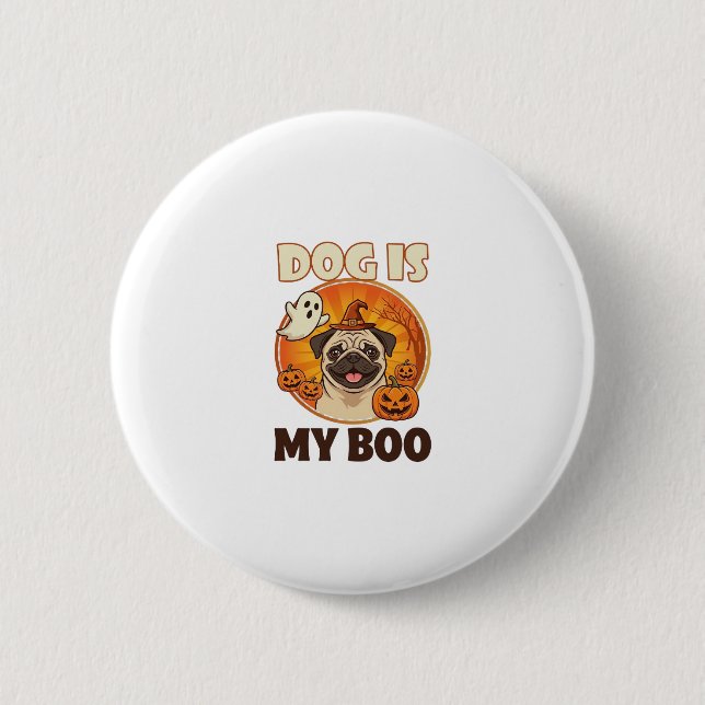 Dog Is Boo Pug Halloween Ghost Pumpkin 2 Inch Round Button (Front)