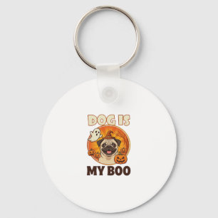 Dog Is Boo Pug Halloween Ghost Pumpkin Keychain