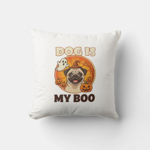 Dog Is Boo Pug Halloween Ghost Pumpkin Throw Pillow