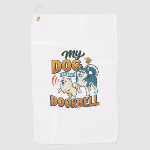Dog Is Doorbell Barking White Blue_1 Golf Towel