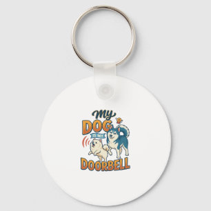 Dog Is Doorbell Barking White Blue_1 Keychain