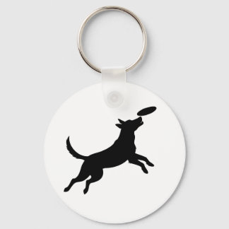 dog jumping to catch a frisbee keychain