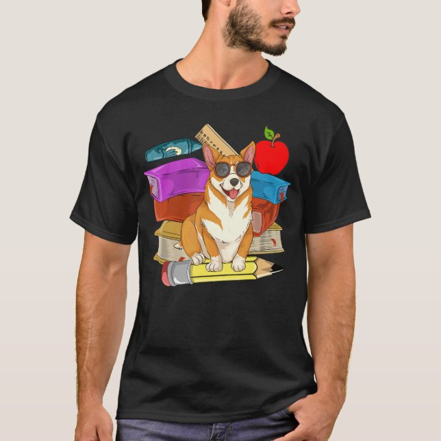 Dog  Kids School Student  Sunglasses Cute Corgi T-Shirt (Front)