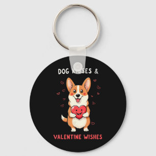 Dog Kisses And Valentine Wishes Corgi Love  Keychain
