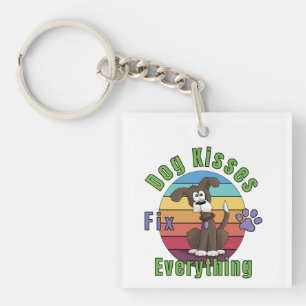 Dog Kisses Fix Everything  Keychain
