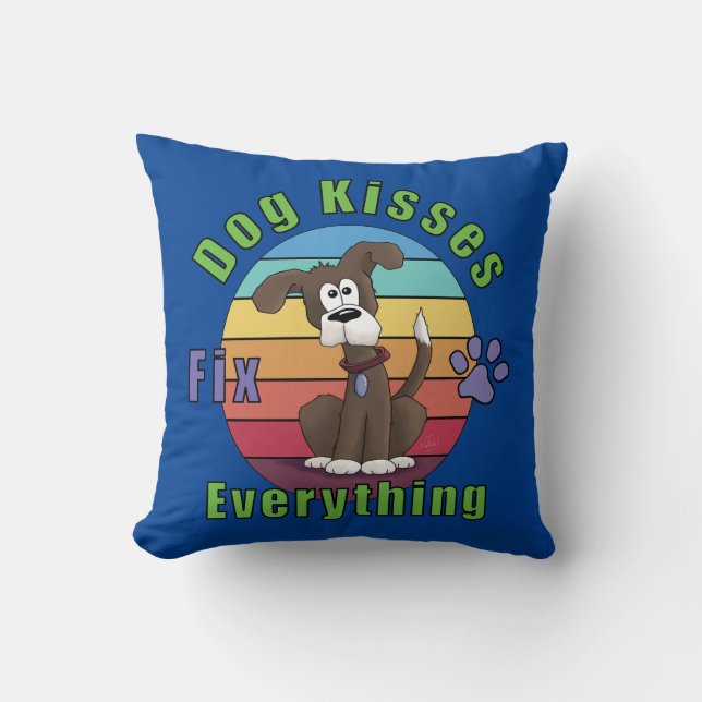 Dog Kisses Fix Everything Throw Pillow (Front)