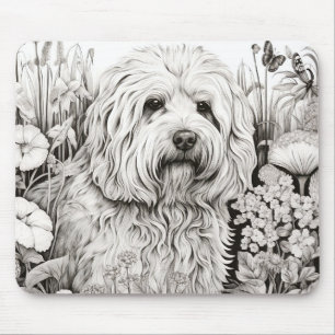 Dog Komondor Peaceful Nature Prairie Sketch Pet Mouse Pad