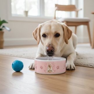 Dog Lab Charm Paw Pink Custom Biscuit Ceramic Bowl