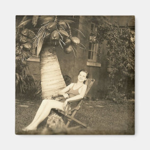 dog, lady and her coconuts magnet