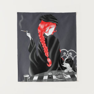 Dog & Lady at French café Tapestry