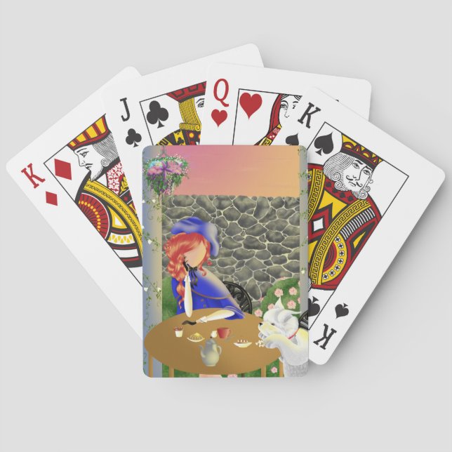 Dog & Lady in Café at Sunset Playing Cards (Back)