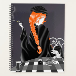 Dog & Lady in French café Ginger Hair Planner