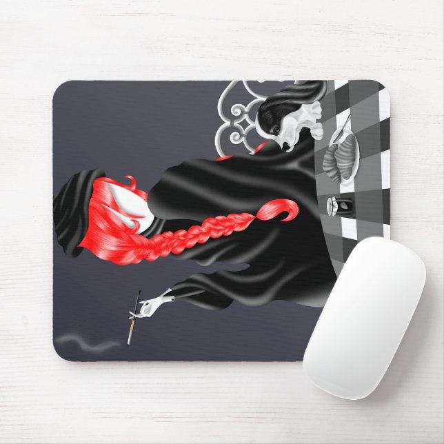 Dog & Lady in French café   Mouse Pad (With Mouse)