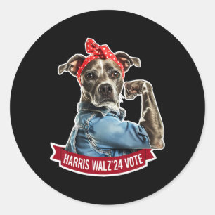Dog Lady Kamala Harris Tim Walz Vote Election  Classic Round Sticker