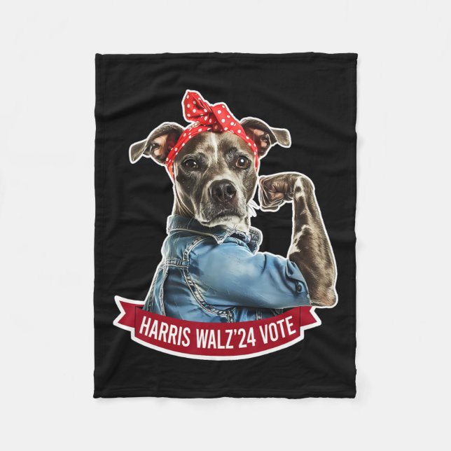 Dog Lady Kamala Harris Tim Walz Vote Election  Fleece Blanket (Front)