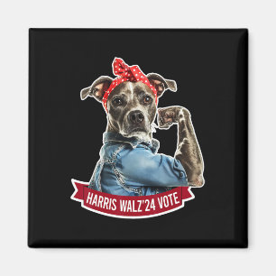 Dog Lady Kamala Harris Tim Walz Vote Election Magnet