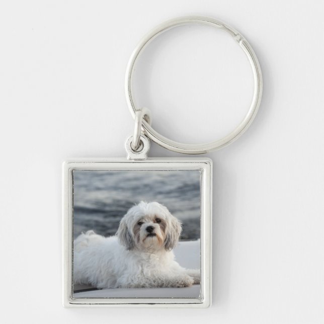 Dog laying by the water keychain (Front)